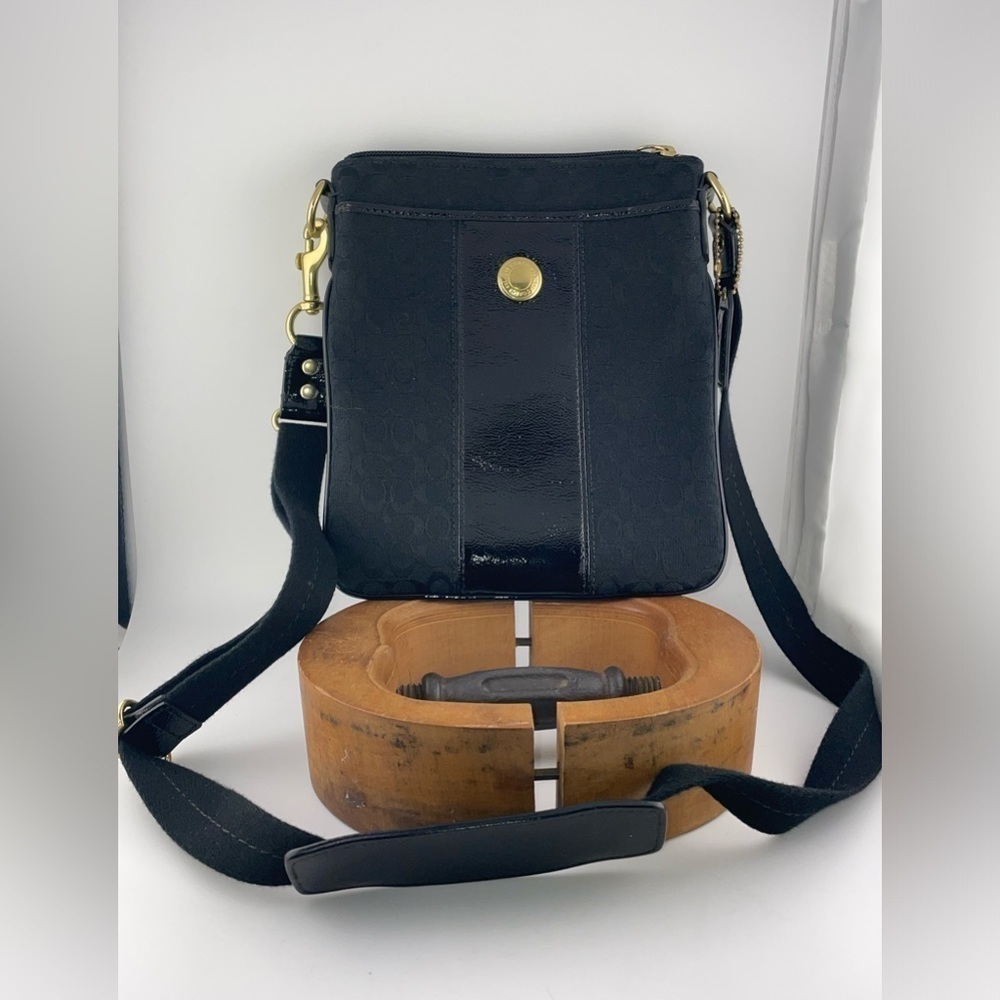 Coach Signature Logo Crossbody Style Black Canvas And Nylon Bag# J0982 - 43457 